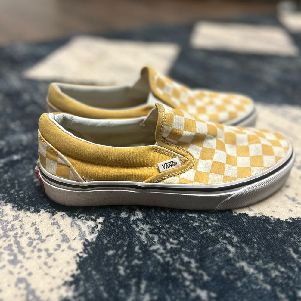 Vans Classic Yellow and White Checkered Slip-Ons